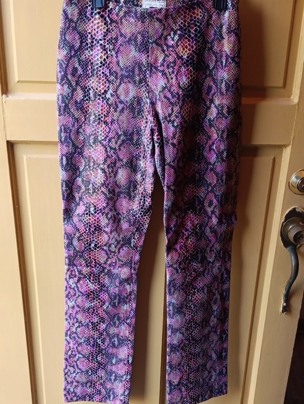 Women's Pink Snake-Print Leather Pants